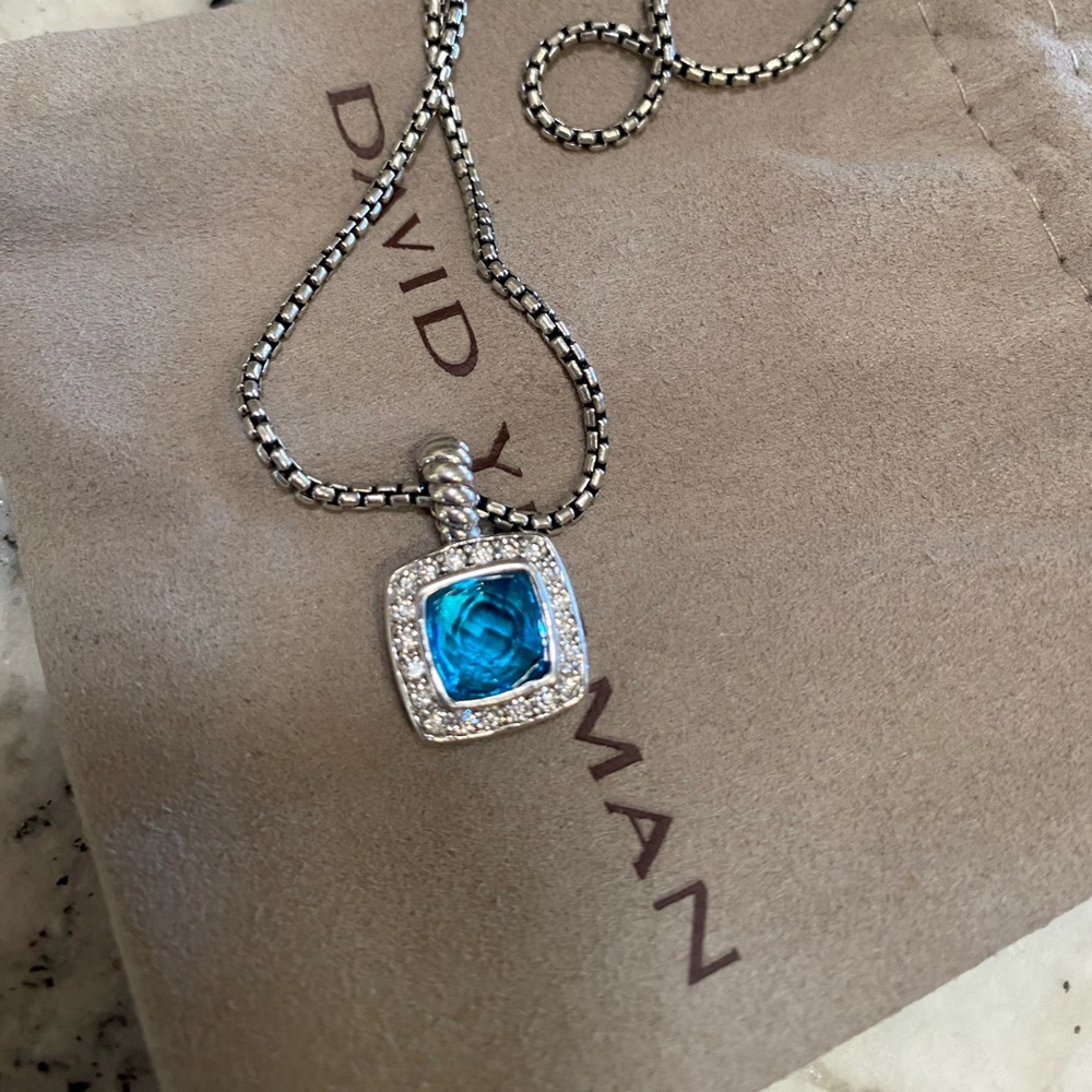 David Yurman Blue Topaz & Diamond Necklace 16”